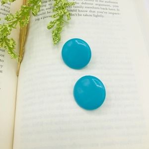 Aqua Round Pierced Button Earrings